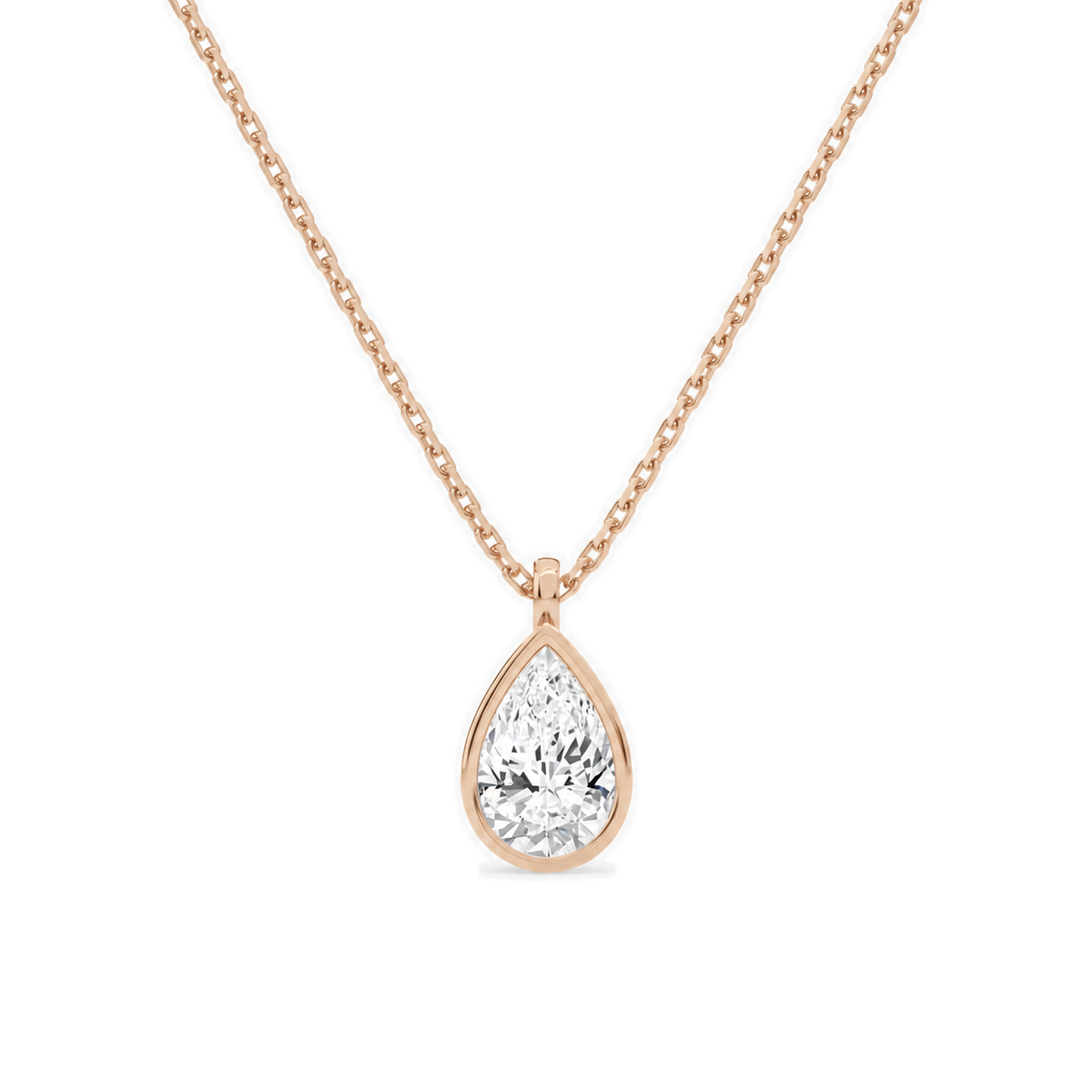 Stellaire Pear Bezel Solitaire Lab-Grown Diamond Pendant Necklace in 14K Rose Gold, front view
