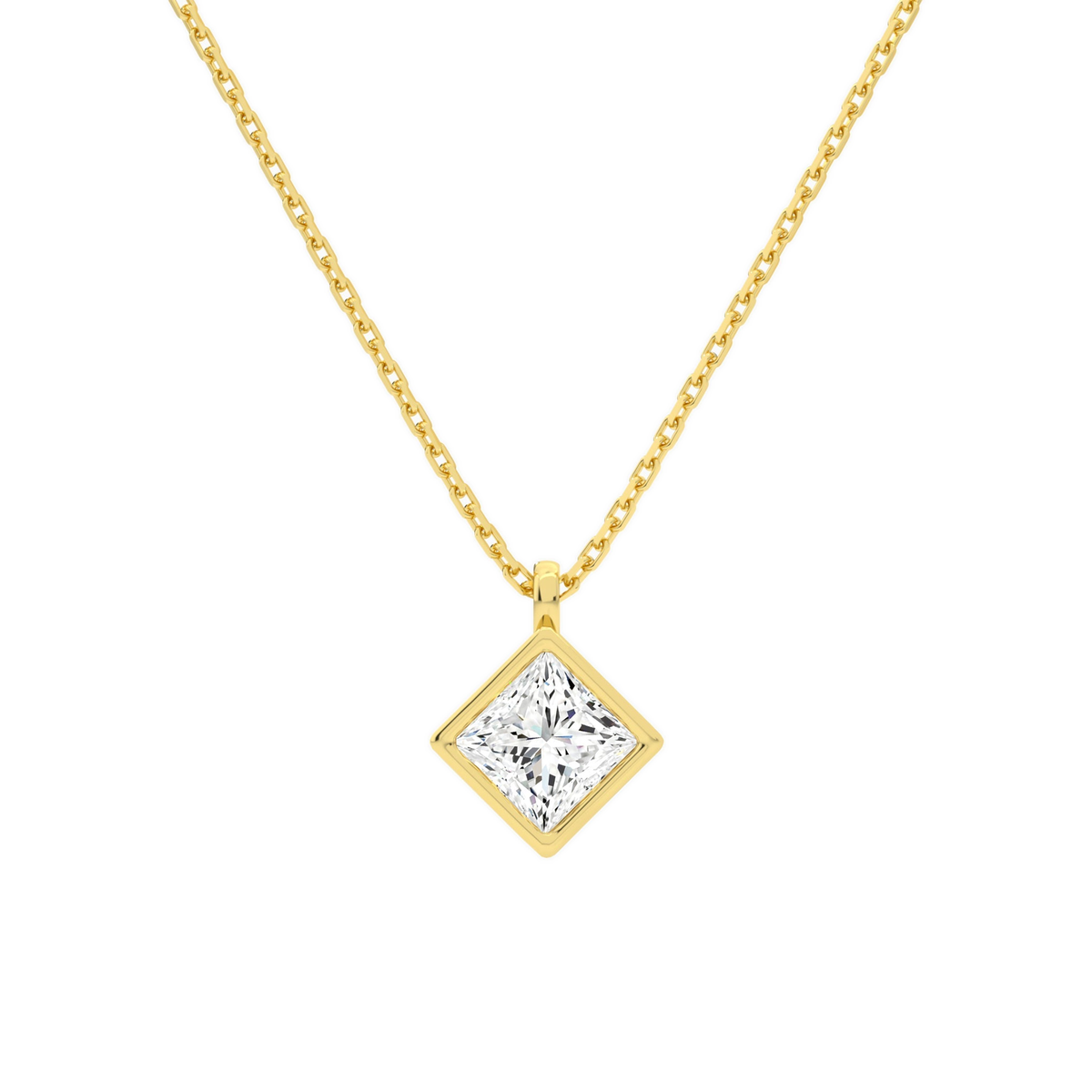 Stellaire Princess Bezel Solitaire Lab-Grown Diamond Pendant Necklace in 18K Yellow Gold, front view