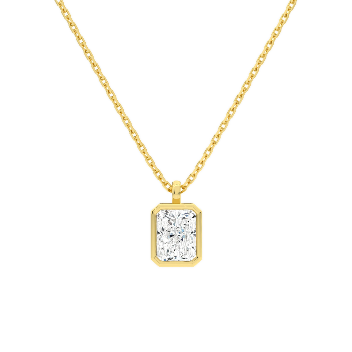 Stellaire Radiant Bezel Solitaire Lab-Grown Diamond Pendant Necklace in 14K Yellow Gold, front view