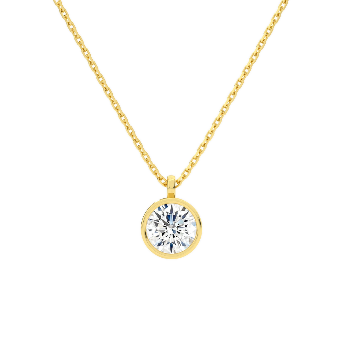 Stellaire Round Bezel Solitaire Lab-Grown Diamond Pendant Necklace in 18K Yellow Gold, front view