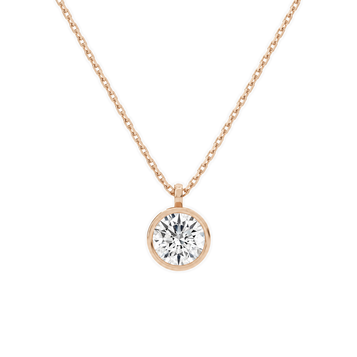 Stellaire Round Bezel Solitaire Lab-Grown Diamond Pendant Necklace in 14K Rose Gold, front view