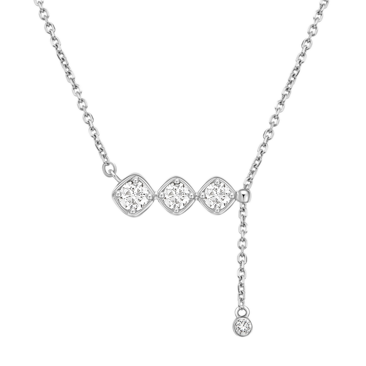 Gianna Three Stone Tassel Lab-Grown Diamond Necklace in 18K White Gold, front view