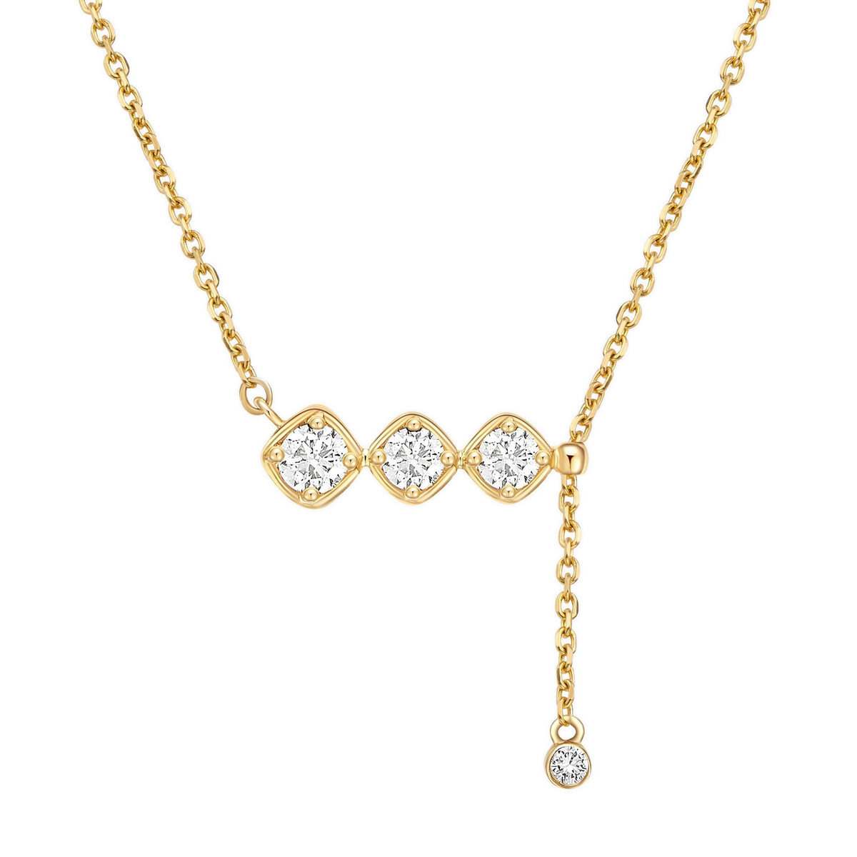 Gianna Three Stone Tassel Lab-Grown Diamond Necklace in 14K Yellow Gold, front view
