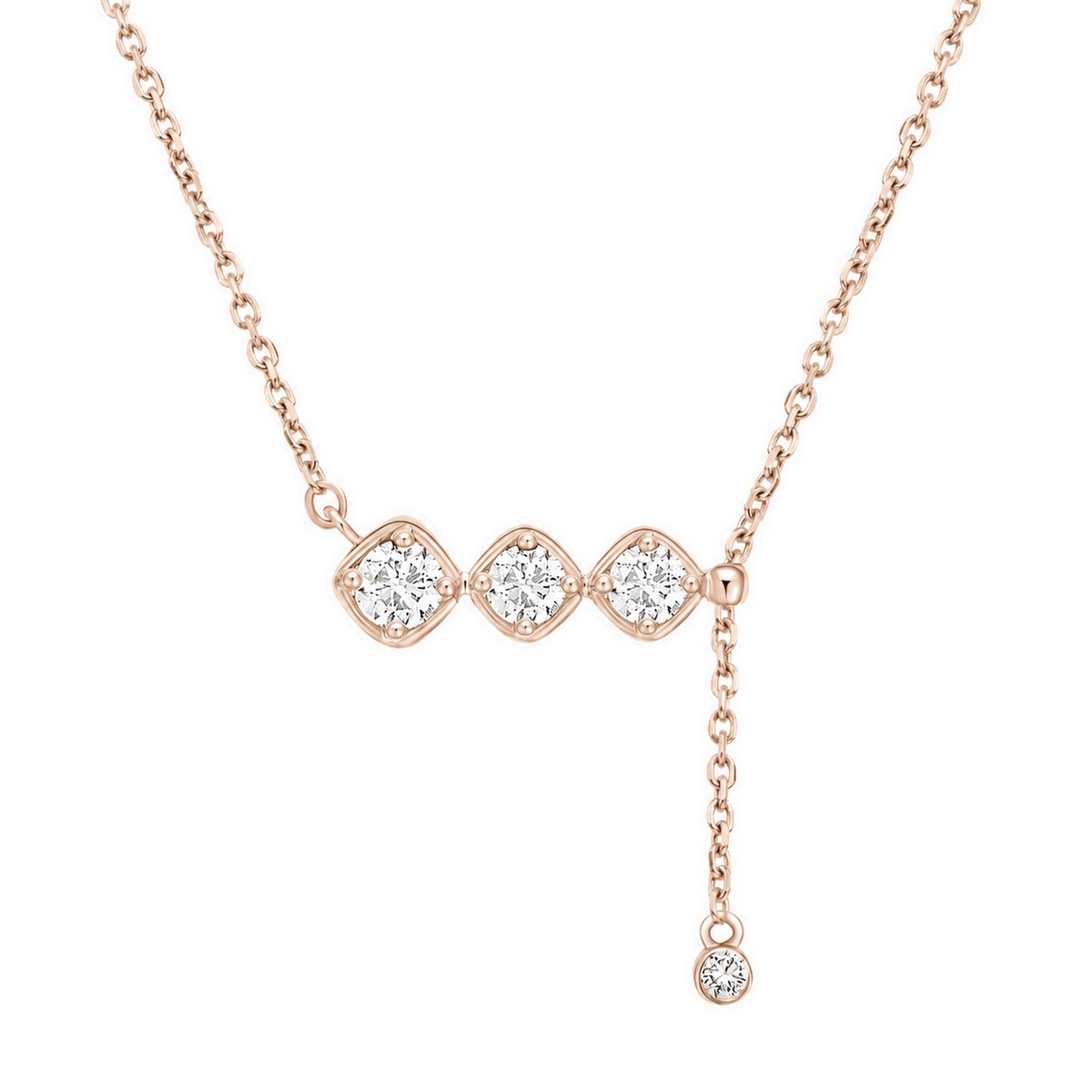 Gianna Three Stone Tassel Lab-Grown Diamond Necklace in 14K Rose Gold, front view