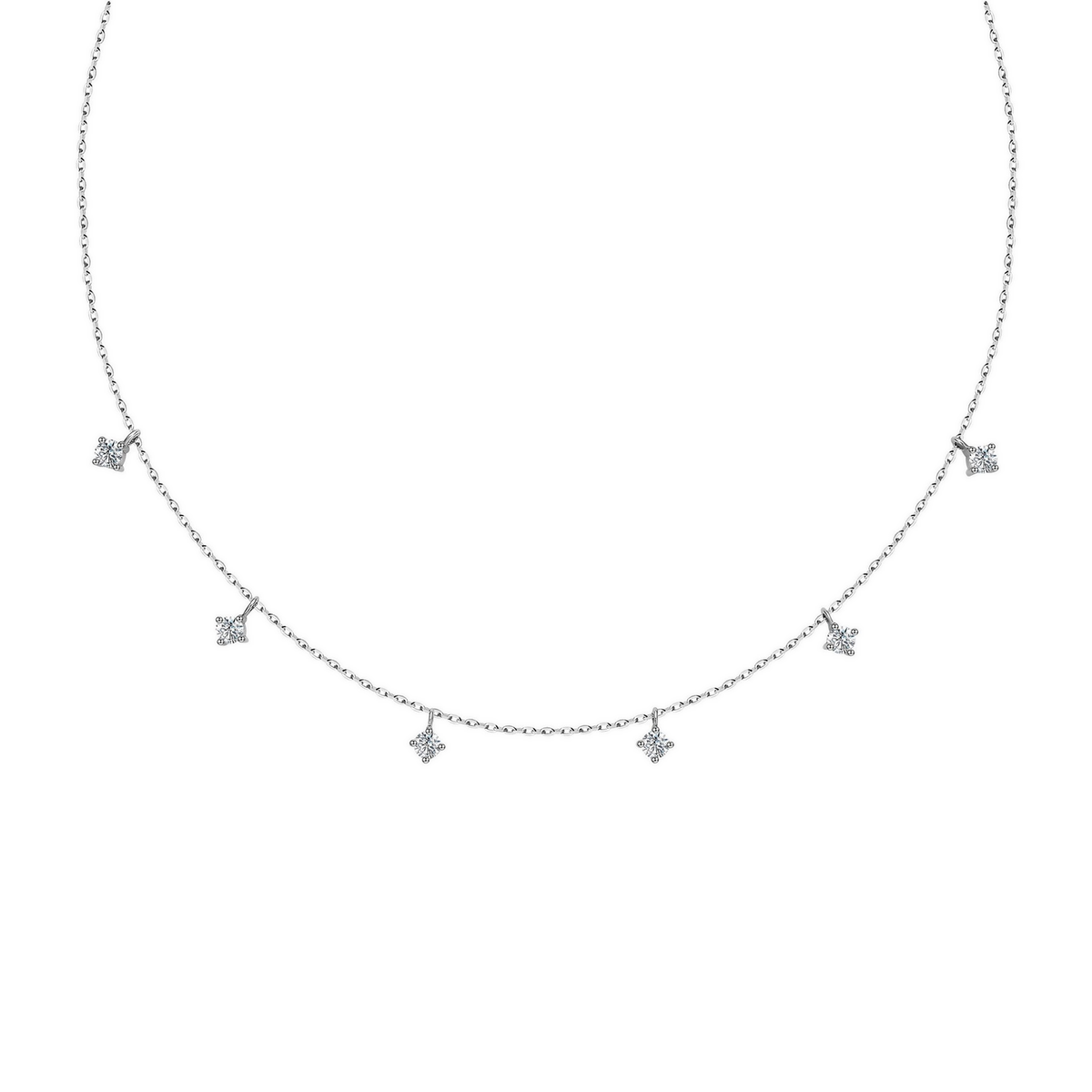 Vesper Starry Charm Dainty Lab-Grown Diamond Necklace in 14K White Gold, front view