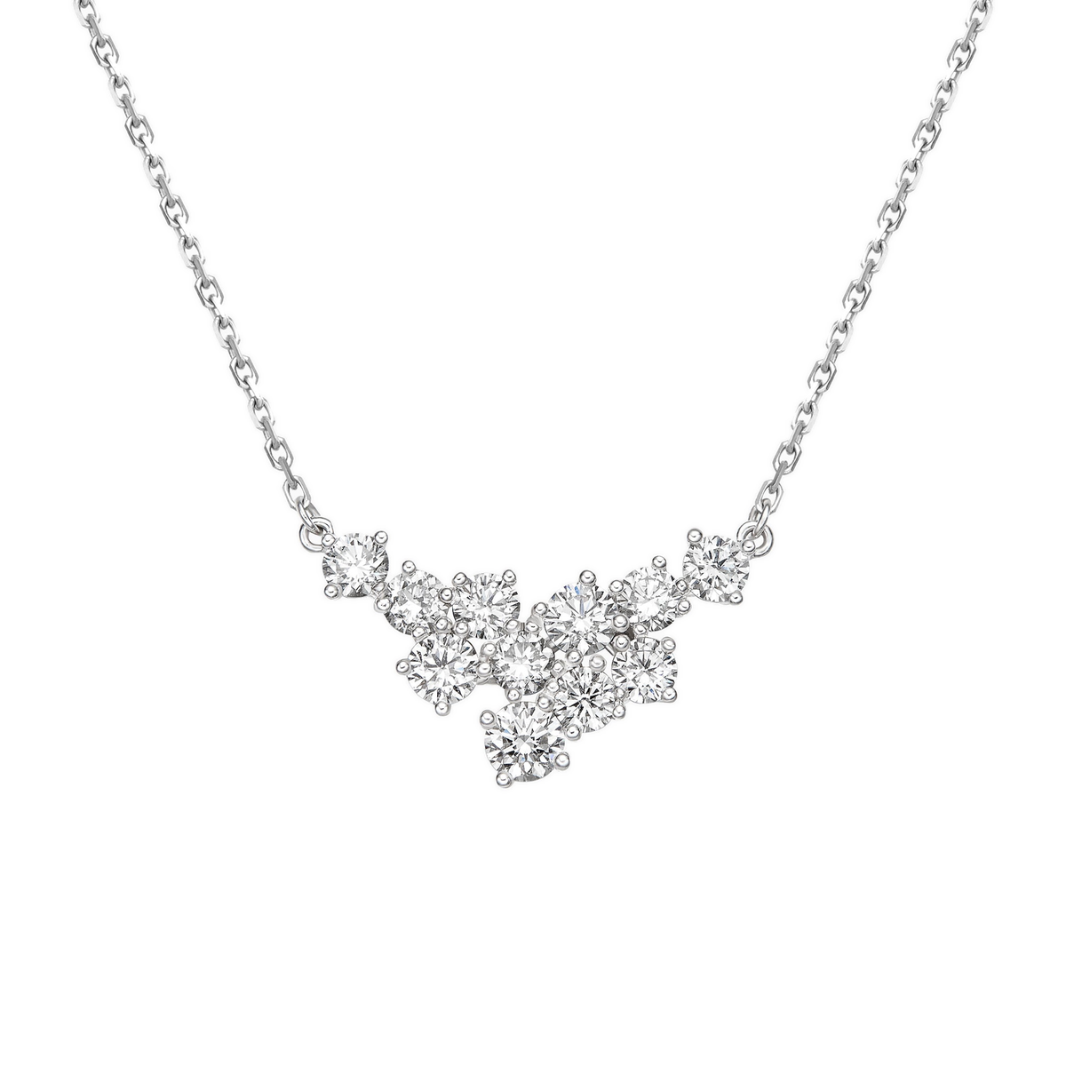 Estelle Sparkling Cluster Lab-Grown Diamond Necklace in 18K White Gold, front view