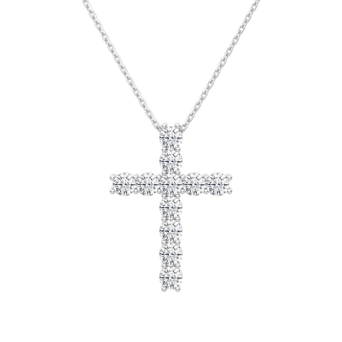 Iris Shared Prong Cross Lab-Grown Diamond Necklace in 18K White Gold, front view