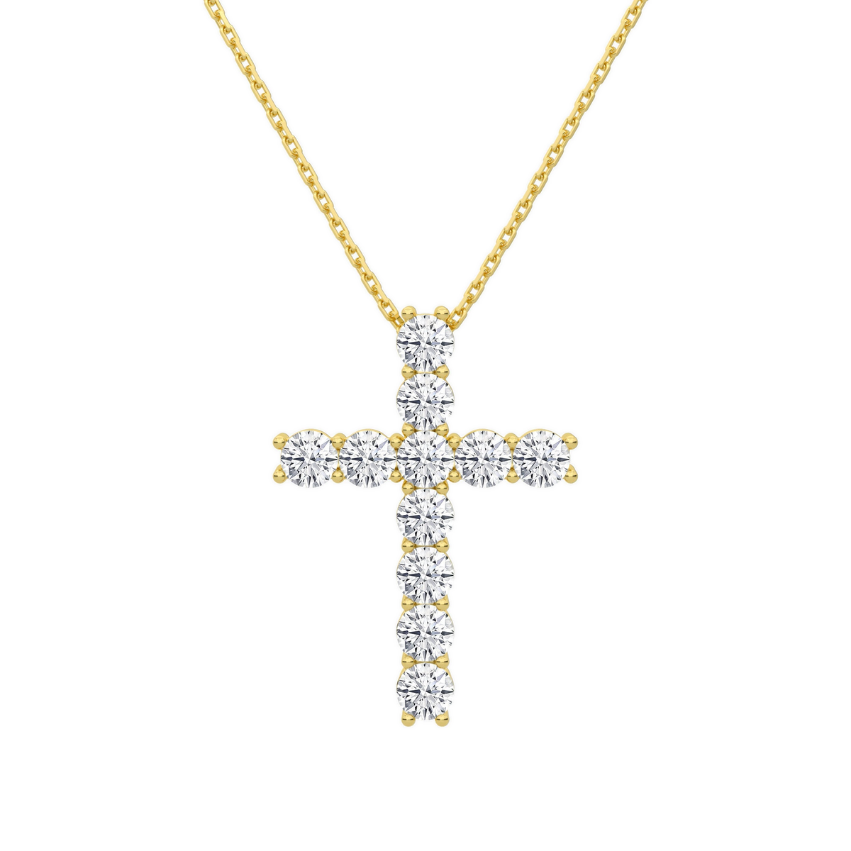 Iris Shared Prong Cross Lab-Grown Diamond Necklace in 14K Yellow Gold, front view