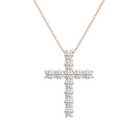 Iris Shared Prong Cross Lab-Grown Diamond Necklace in 14K Rose Gold, front view