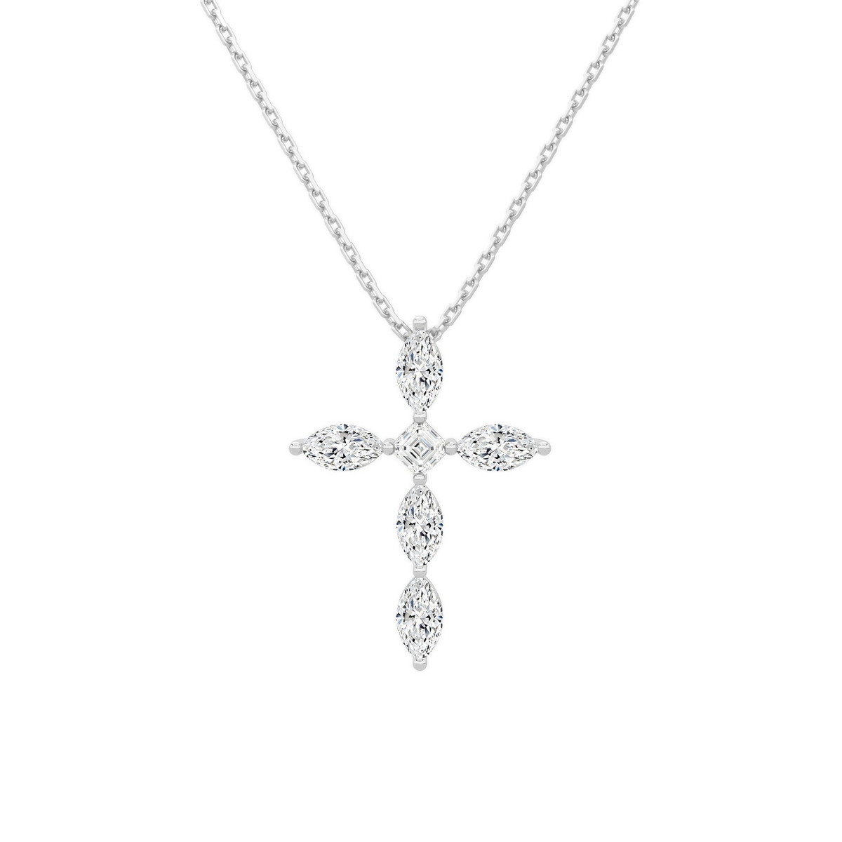 Saphira Cross Lab-Grown Diamond Necklace in 18K White Gold, front view