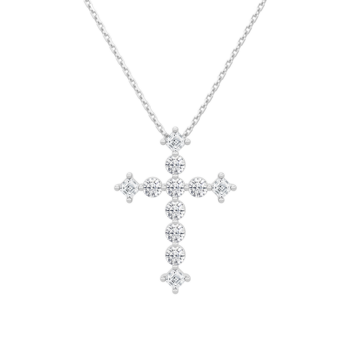 Thea Cross Lab-Grown Diamond Pendant Necklace in 18K White Gold, front view
