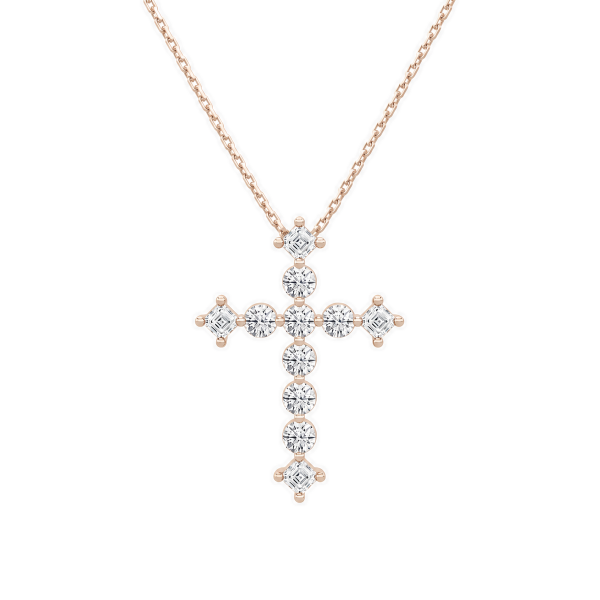 Thea Cross Lab-Grown Diamond Pendant Necklace in 14K Rose Gold, front view
