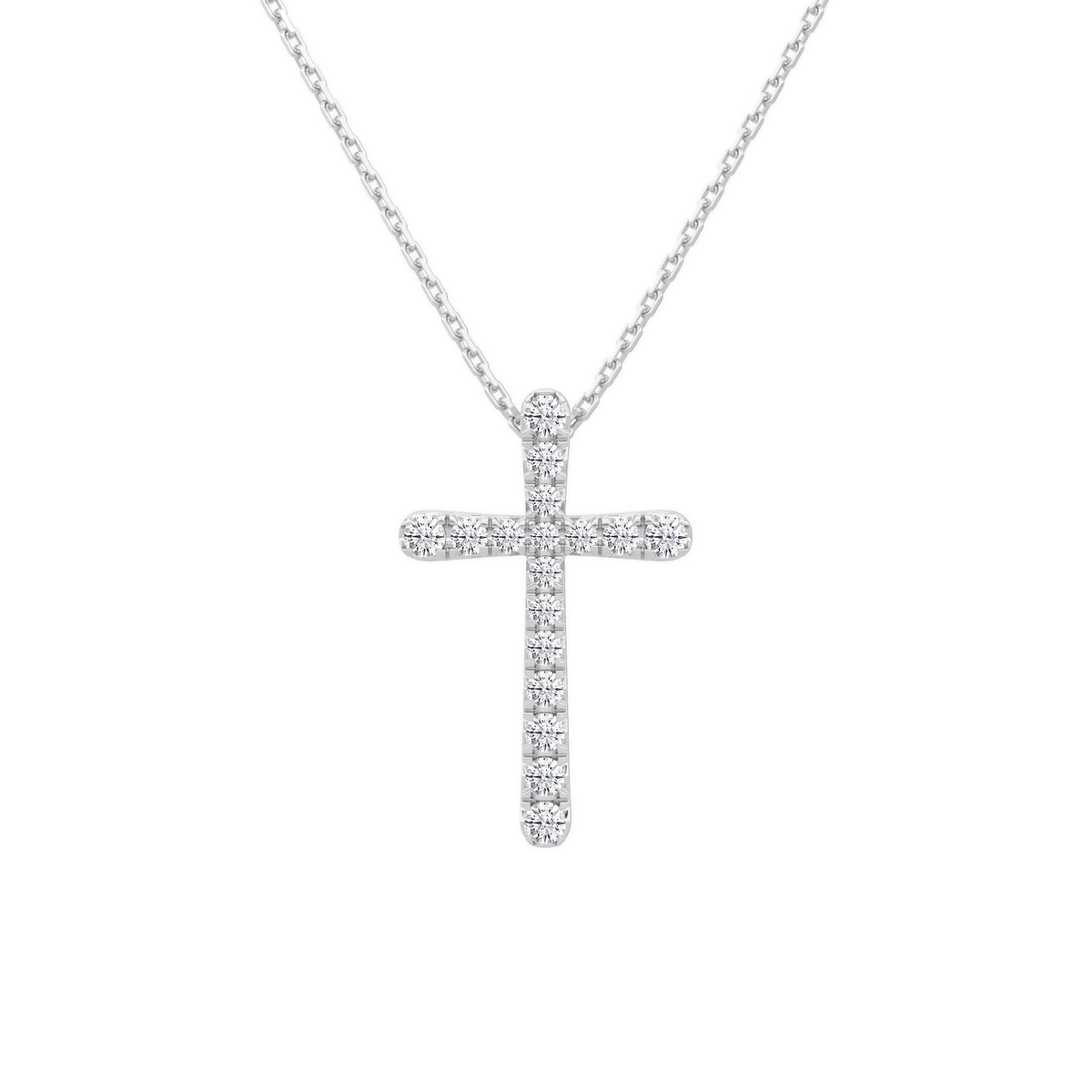 Yara French Pave Cross Lab-Grown Diamond Pendant Necklace in 14K White Gold, front view