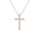 Yara French Pave Cross Lab-Grown Diamond Pendant Necklace in 14K Rose Gold, front view