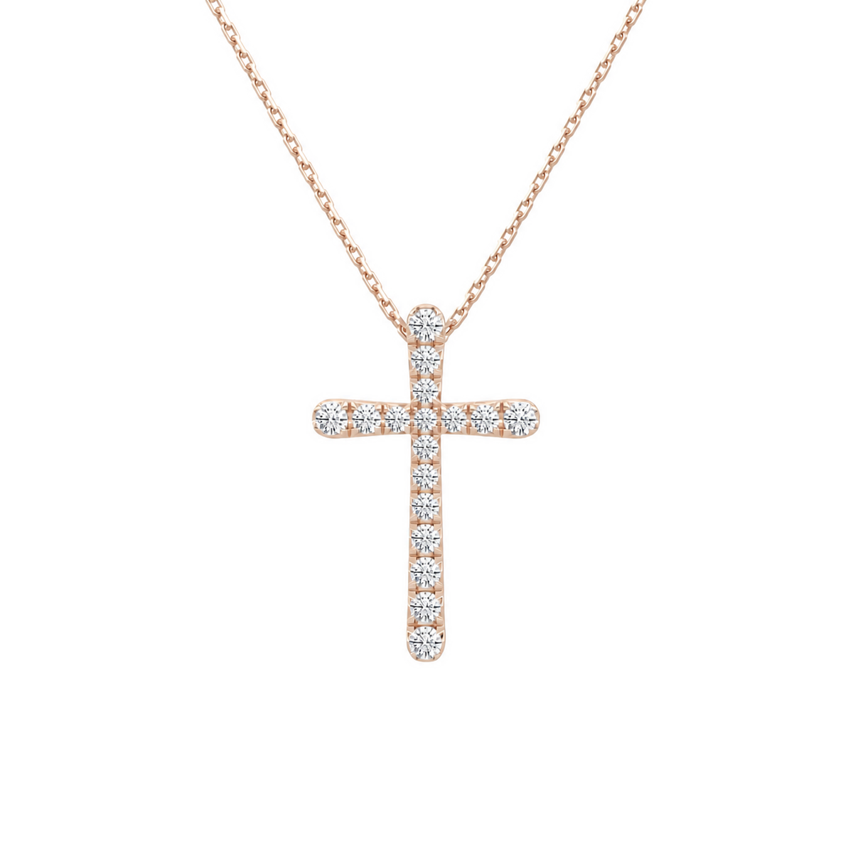 Yara French Pave Cross Lab-Grown Diamond Pendant Necklace in 14K Rose Gold, front view