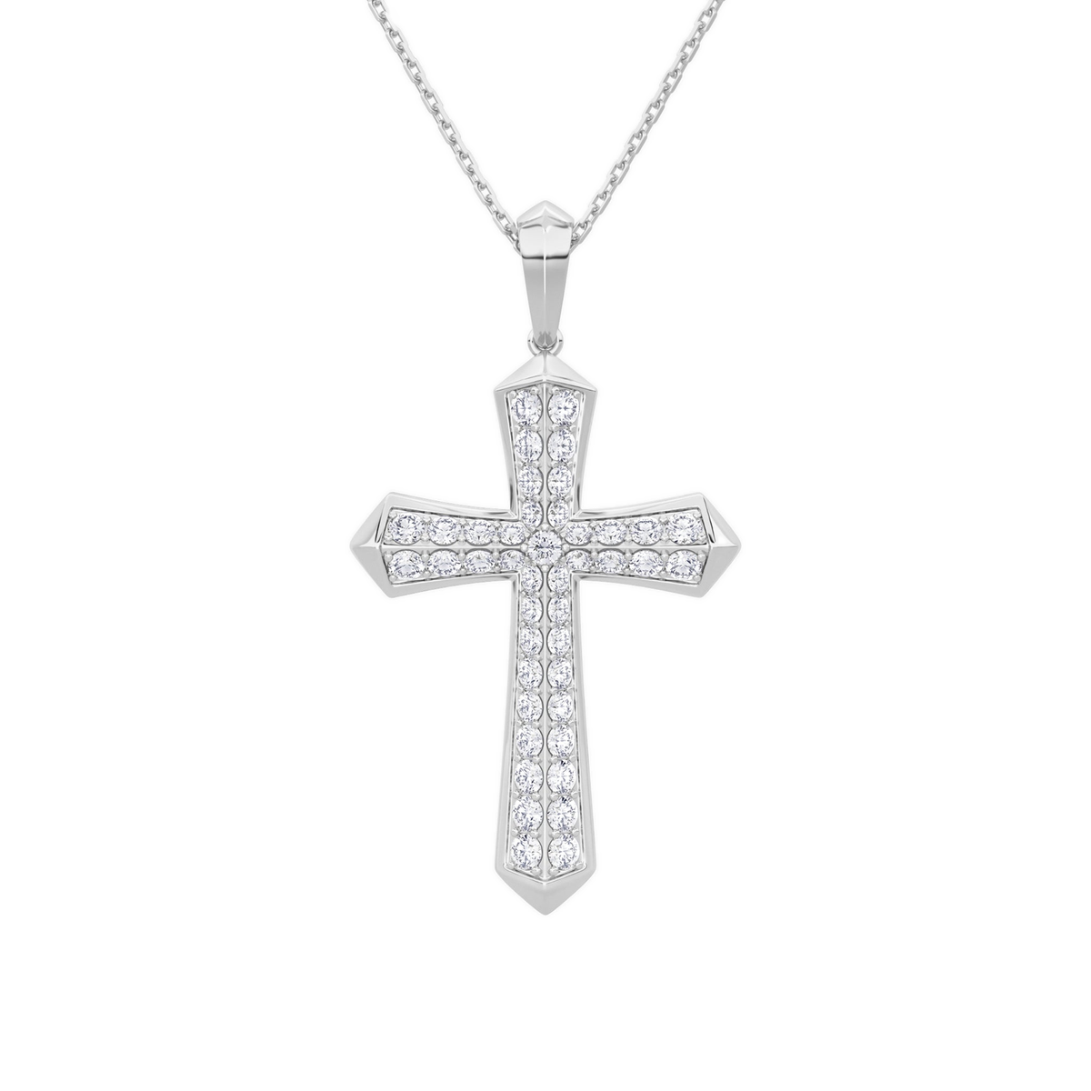 Zelie Flare Edge Cross Lab-Grown Diamond Pendant Necklace in 14K White Gold, front view