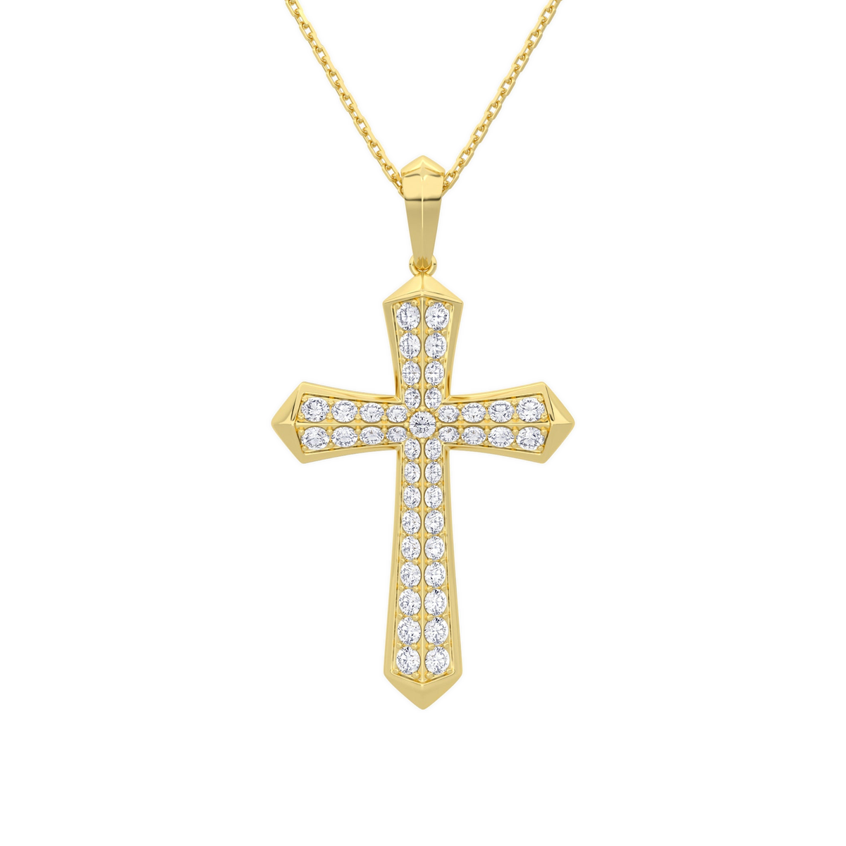Zelie Flare Edge Cross Lab-Grown Diamond Pendant Necklace in 18K Yellow Gold, front view