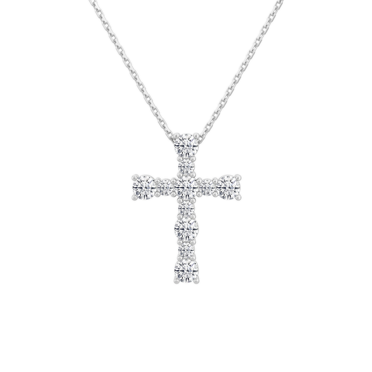 Aurette Prong Cross Lab-Grown Diamond Pendant Necklace in 14K White Gold, front view