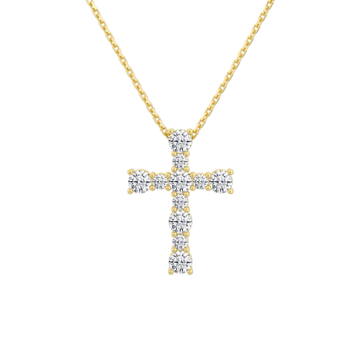 Aurette Prong Cross Lab-Grown Diamond Pendant Necklace in 14K Yellow Gold, front view