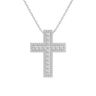 Evora Pave Edge Cross Lab-Grown Diamond Pendant Necklace in 18K White Gold, front view