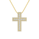 Evora Pave Edge Cross Lab-Grown Diamond Pendant Necklace in 14K Yellow Gold, front view