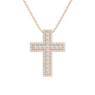 Evora Pave Edge Cross Lab-Grown Diamond Pendant Necklace in 14K Rose Gold, front view