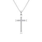 Orienne Tapered Baguette Cross Lab-Grown Diamond Pendant Necklace in 18K White Gold, front view