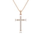 Orienne Tapered Baguette Cross Lab-Grown Diamond Pendant Necklace in 14K Rose Gold, front view