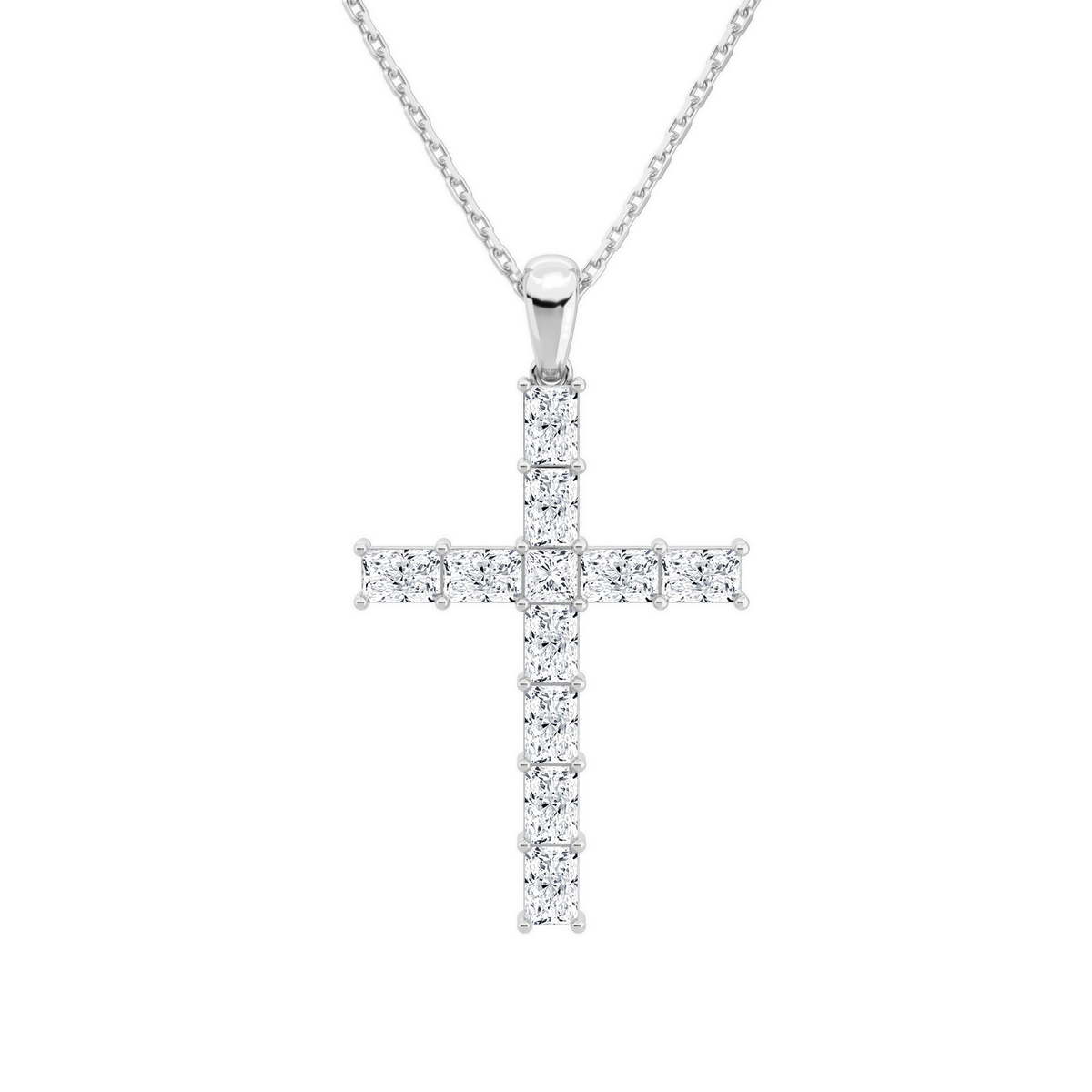 Ophira Mixed Cross Lab-Grown Diamond Pendant Necklace in 18K White Gold, front view