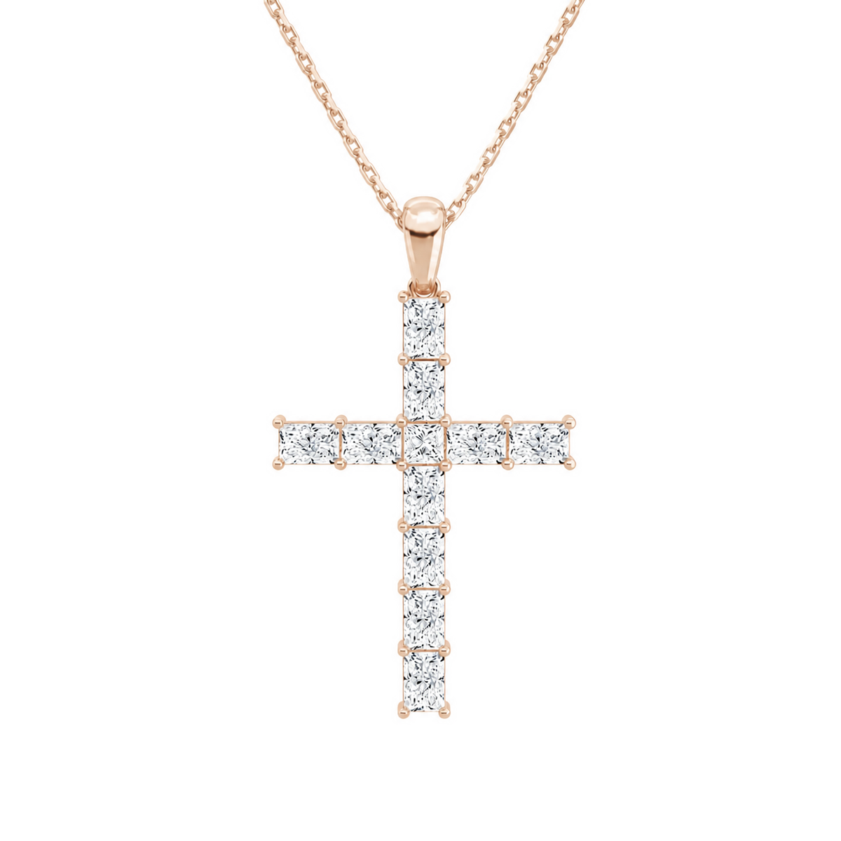 Ophira Mixed Cross Lab-Grown Diamond Pendant Necklace in 14K Rose Gold, front view