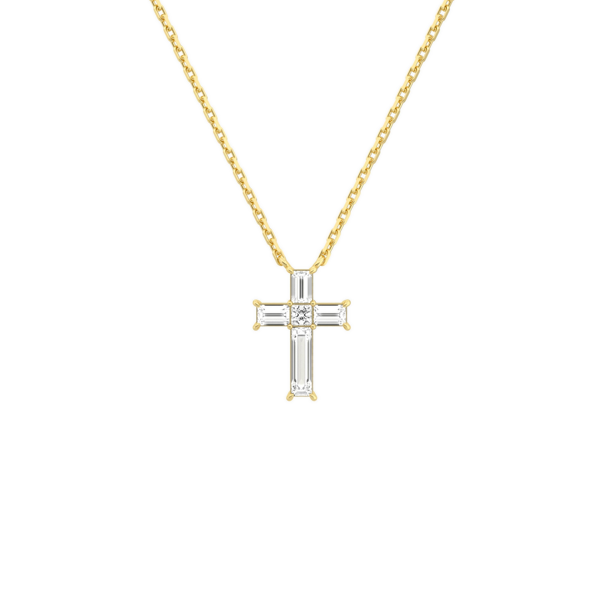 Sora Baguette Cross Lab-Grown Diamond Pendant Necklace in 14K Yellow Gold, front view