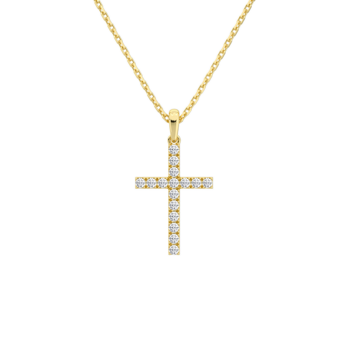 Hollis Classic Cross Lab-Grown Diamond Pendant Necklace in 18K Yellow Gold, front view