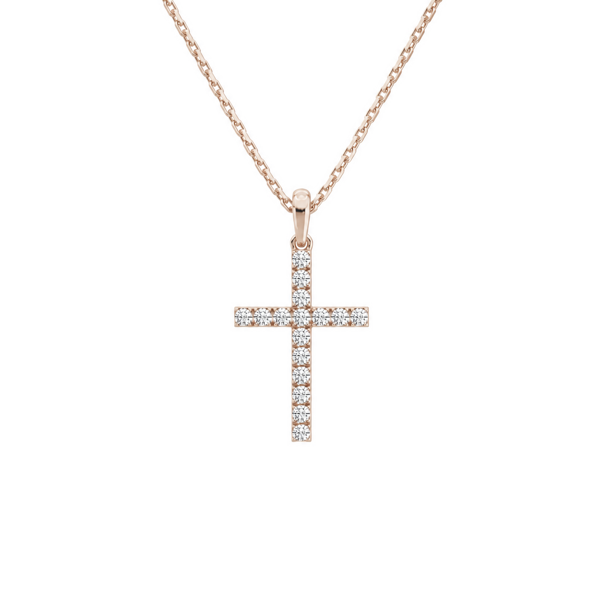 Hollis Classic Cross Lab-Grown Diamond Pendant Necklace in 14K Rose Gold, front view