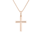 Laurel Beveled Edge Polished Cross Lab-Grown Diamond Pendant Necklace in 14K Rose Gold, front view