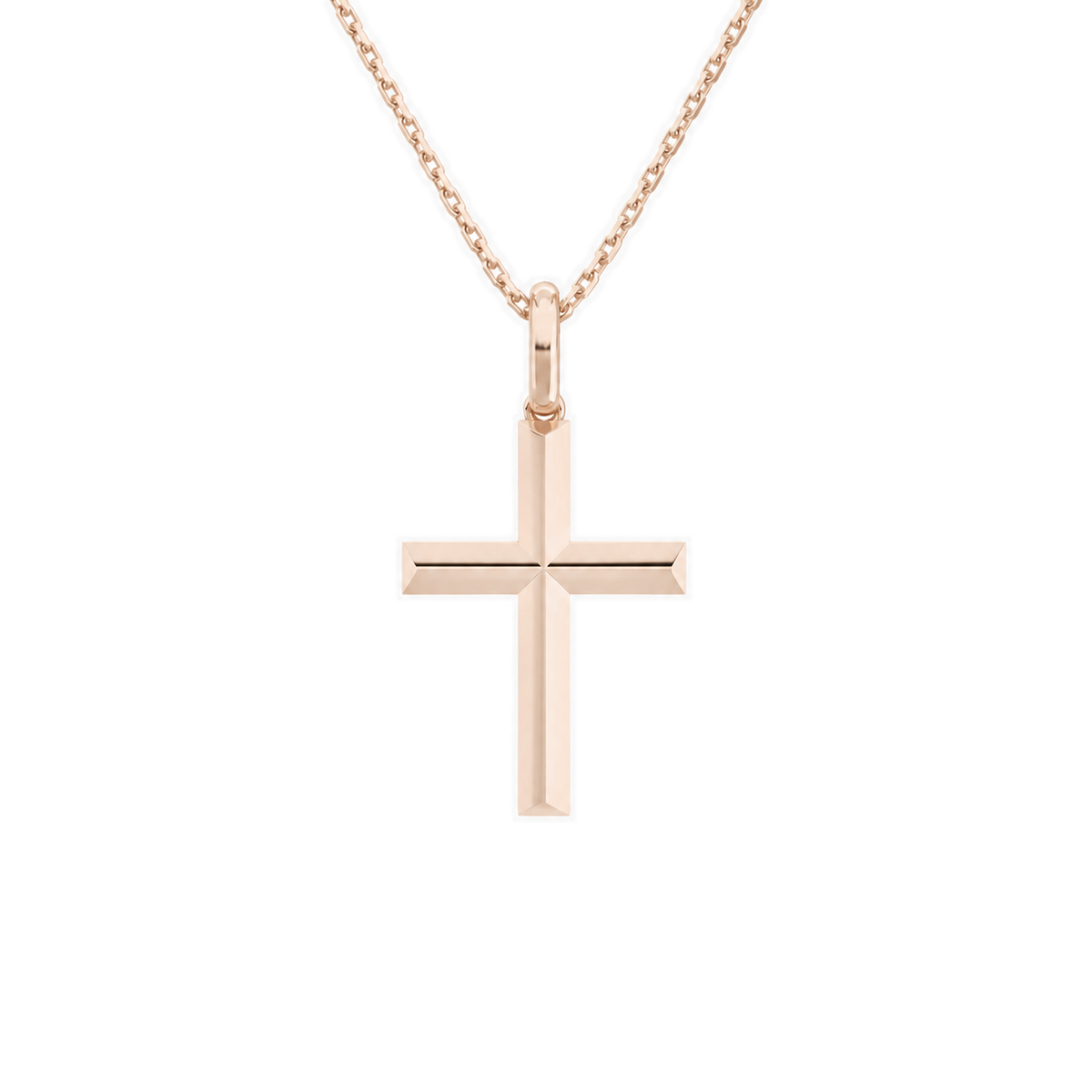 Laurel Beveled Edge Polished Cross Lab-Grown Diamond Pendant Necklace in 14K Rose Gold, front view