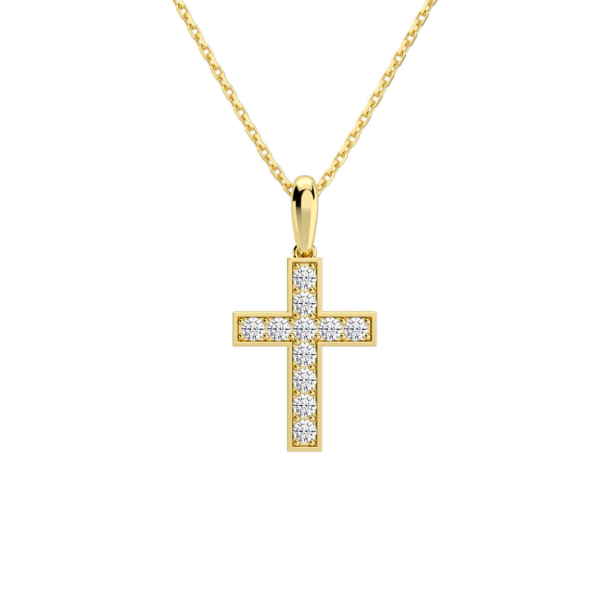 Rivka Bead Bright Cross Lab-Grown Diamond Pendant Necklace in 18K Yellow Gold, front view