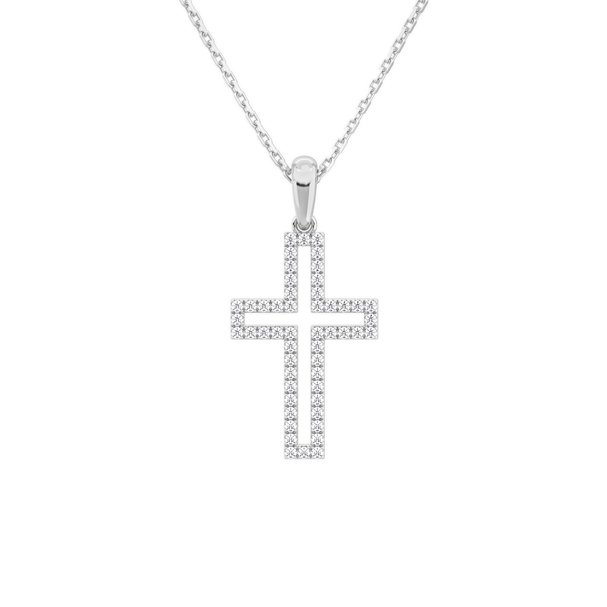 Winslet Classic Open Cross Lab-Grown Diamond Pendant Necklace in Platinum, front view