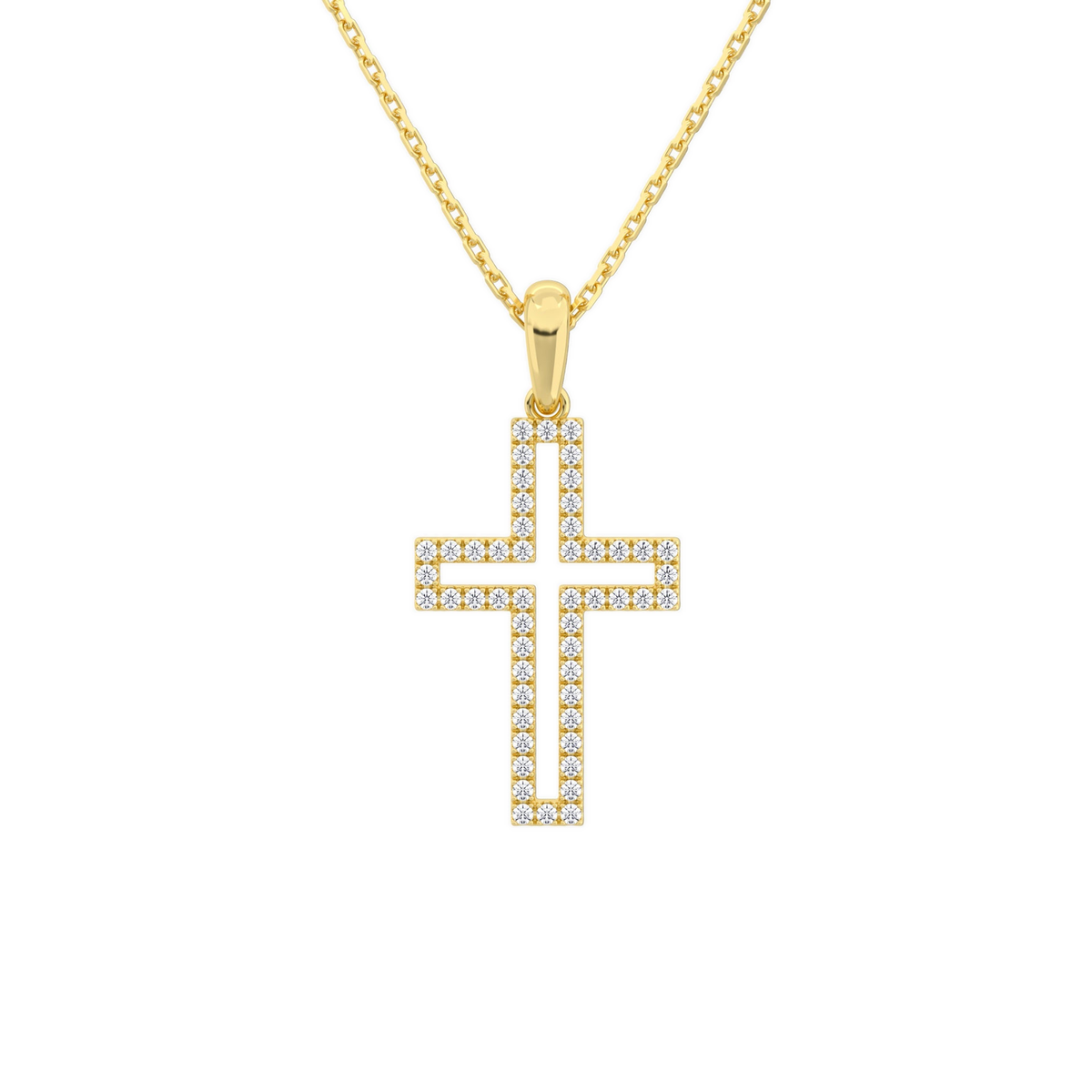 Winslet Classic Open Cross Lab-Grown Diamond Pendant Necklace in 14K Yellow Gold, front view