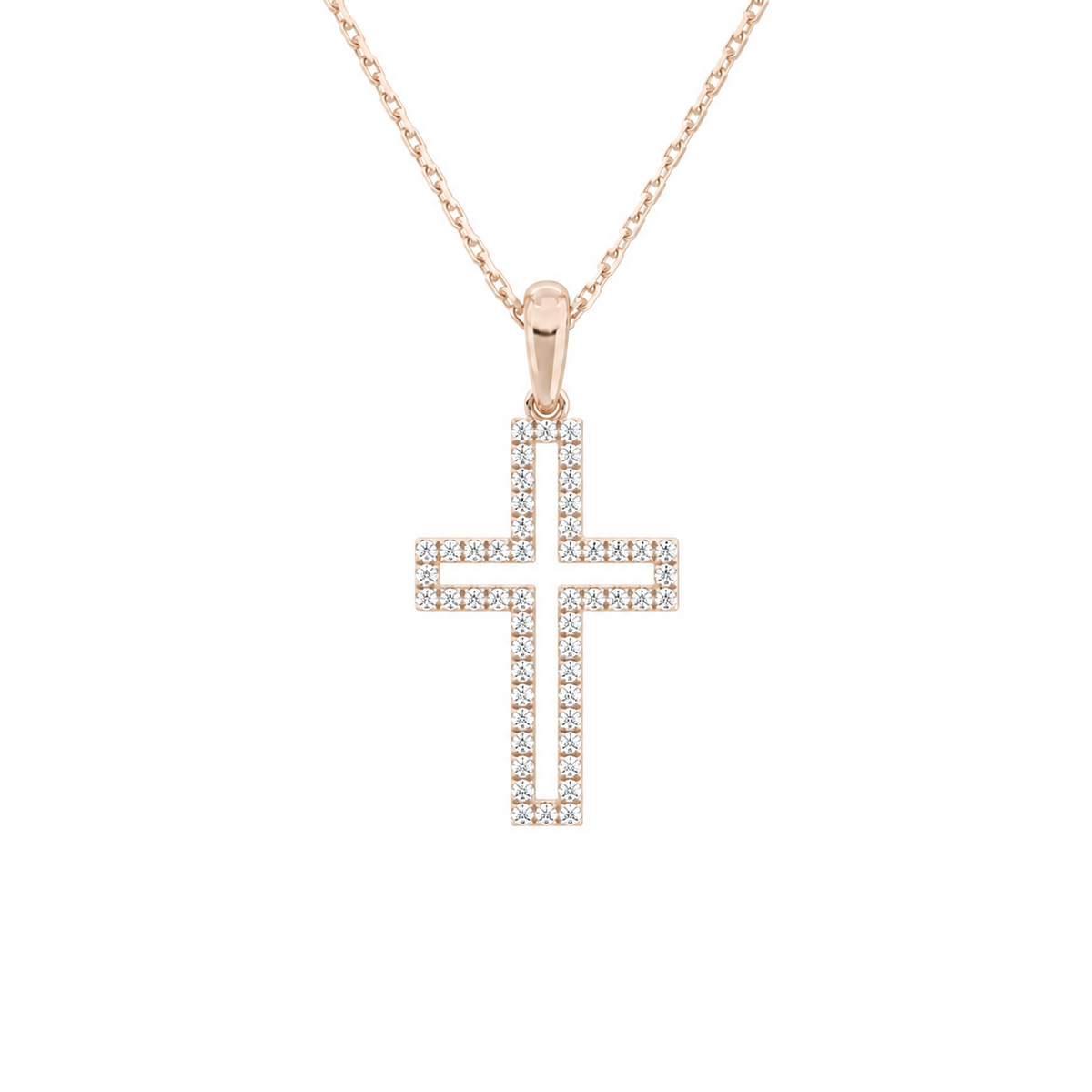 Winslet Classic Open Cross Lab-Grown Diamond Pendant Necklace in 14K Rose Gold, front view