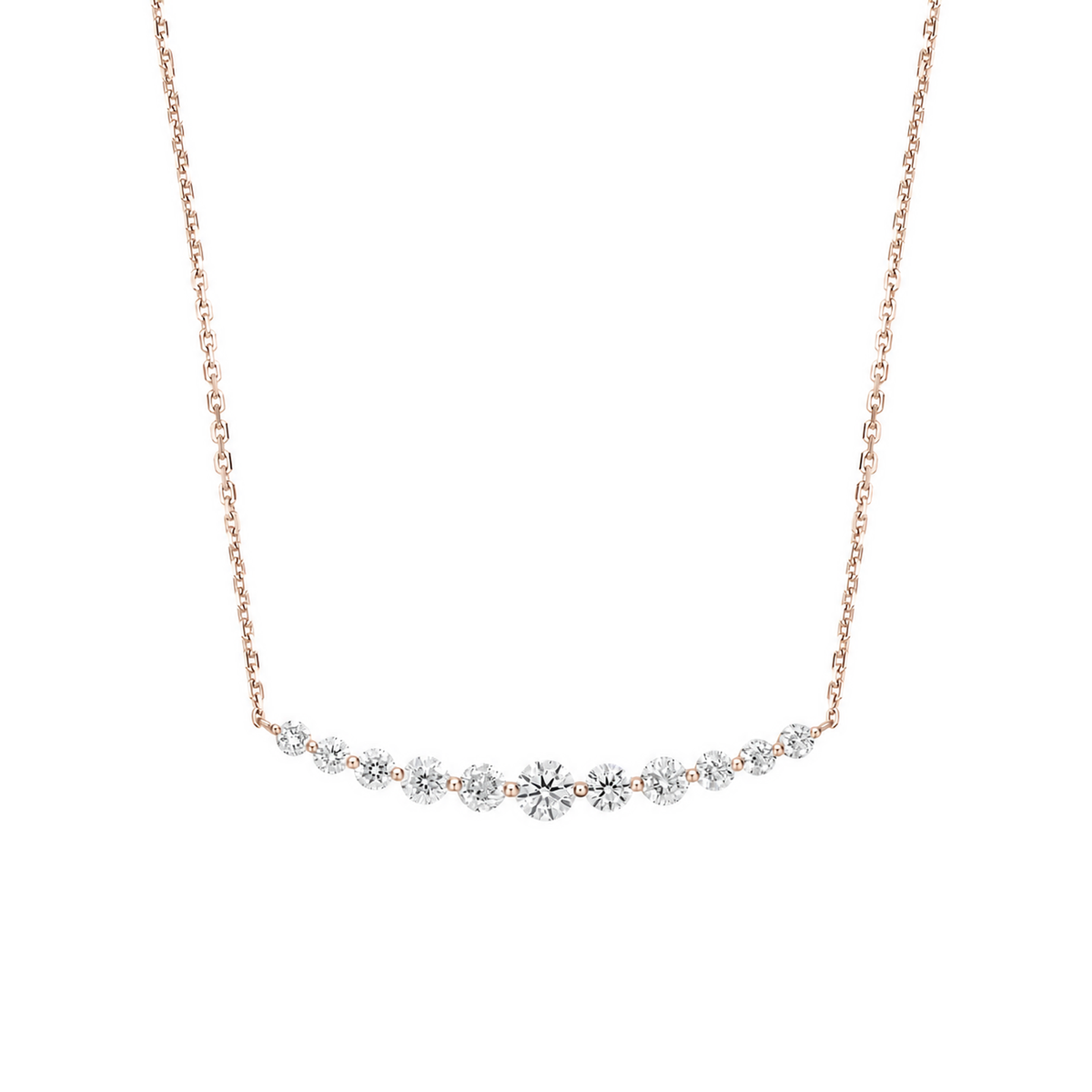 Karina Graduated Single Prong Curved Bar Lab-Grown Diamond Necklace in 14K Rose Gold, front view