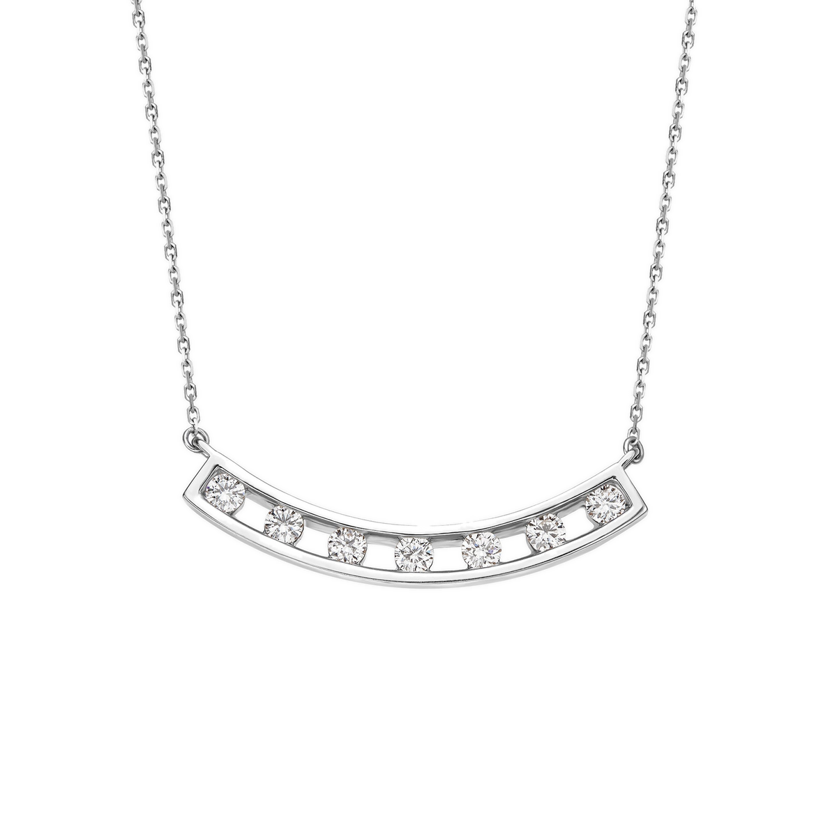 Freya Spaced Curved Bar Lab-Grown Diamond Necklace in 18K White Gold, front view
