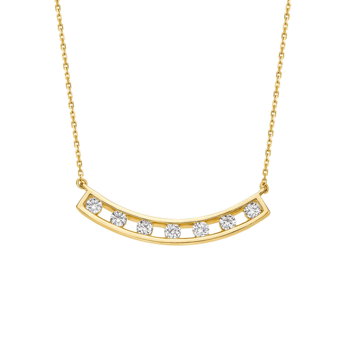 Freya Spaced Curved Bar Lab-Grown Diamond Necklace in 18K Yellow Gold, front view