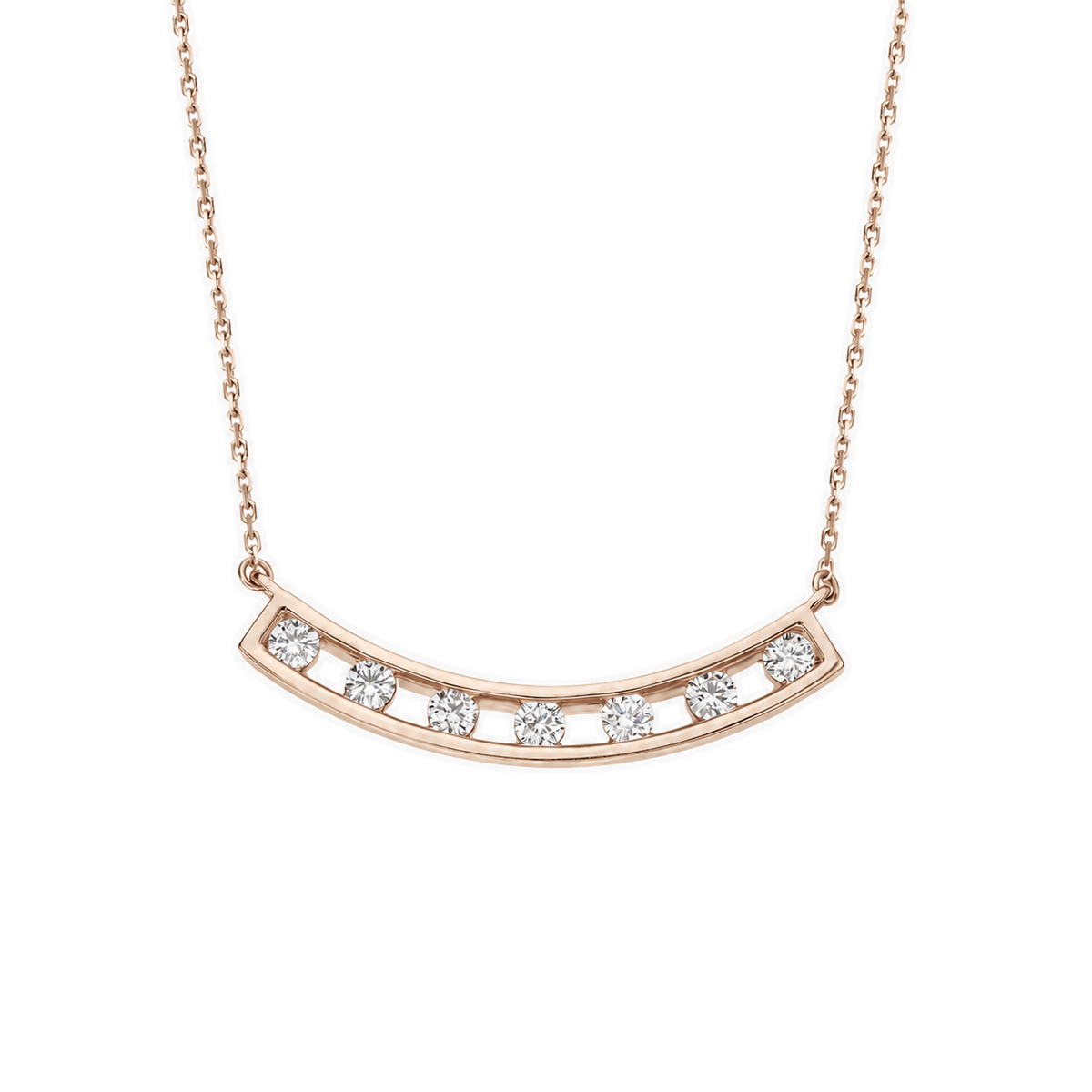 Freya Spaced Curved Bar Lab-Grown Diamond Necklace in 14K Rose Gold, front view