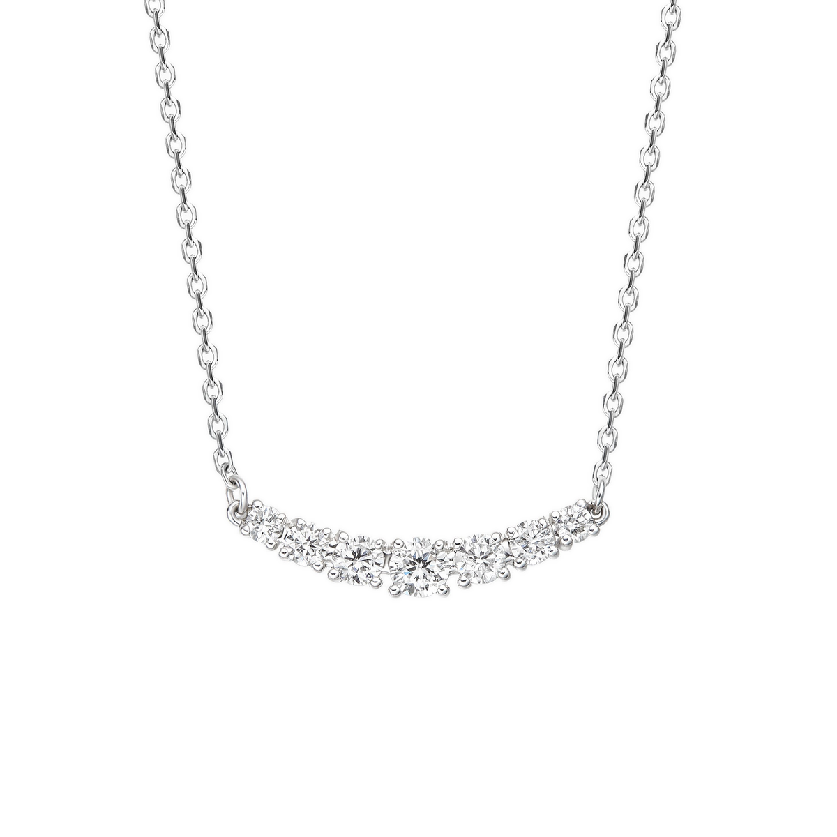 Gemma Graduated Curved Bar Lab-Grown Diamond Necklace in 14K White Gold, front view