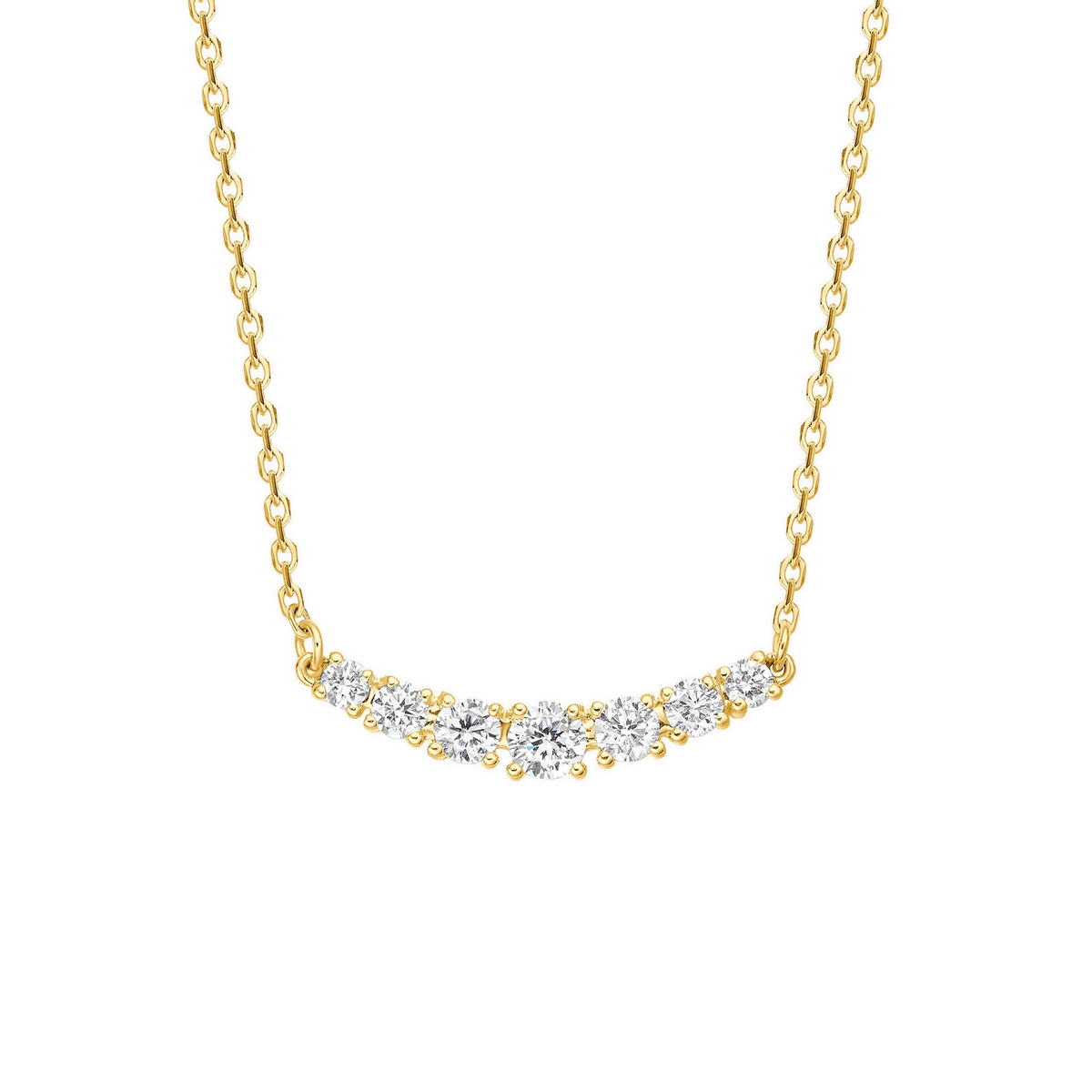 Gemma Graduated Curved Bar Lab-Grown Diamond Necklace in 18K Yellow Gold, front view