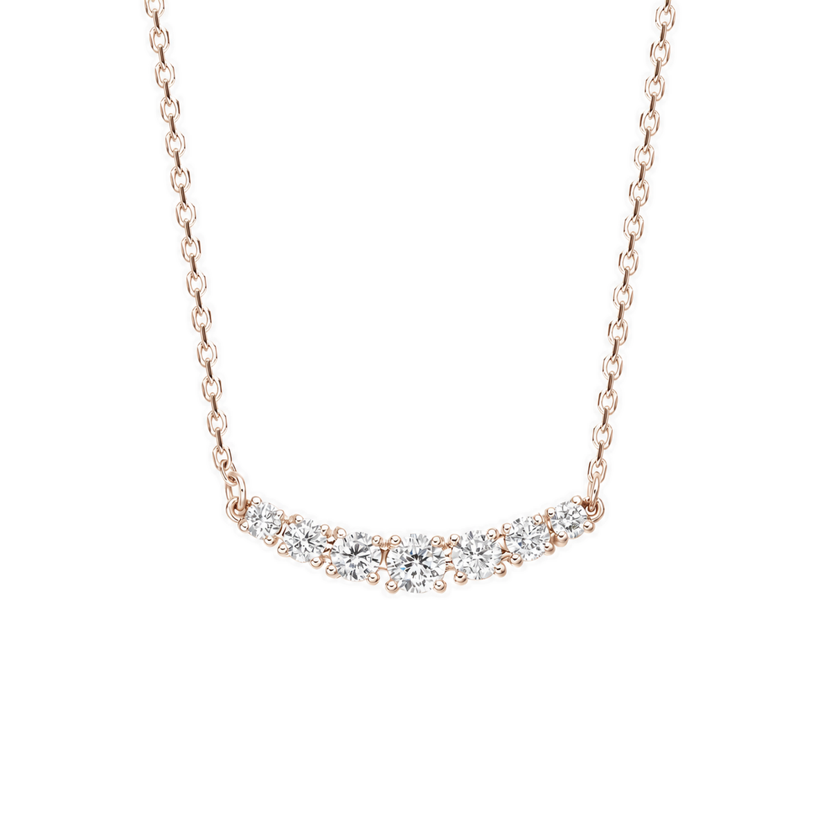 Gemma Graduated Curved Bar Lab-Grown Diamond Necklace in 14K Rose Gold, front view