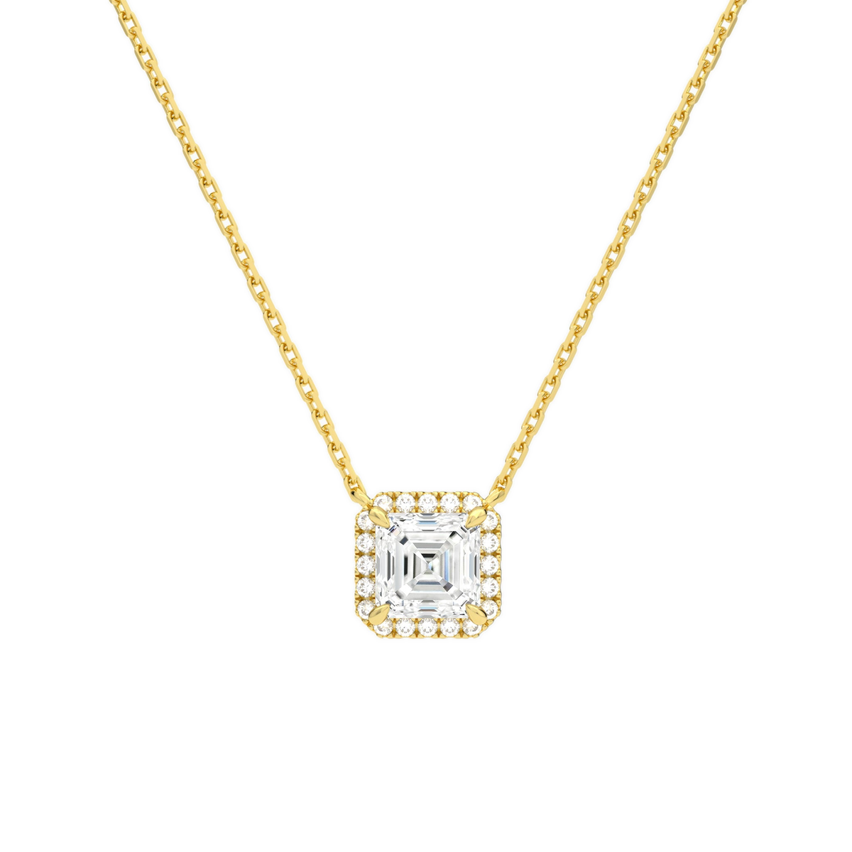 Jessa Asscher Halo Lab-Grown Diamond Necklace in 18K Yellow Gold, front view