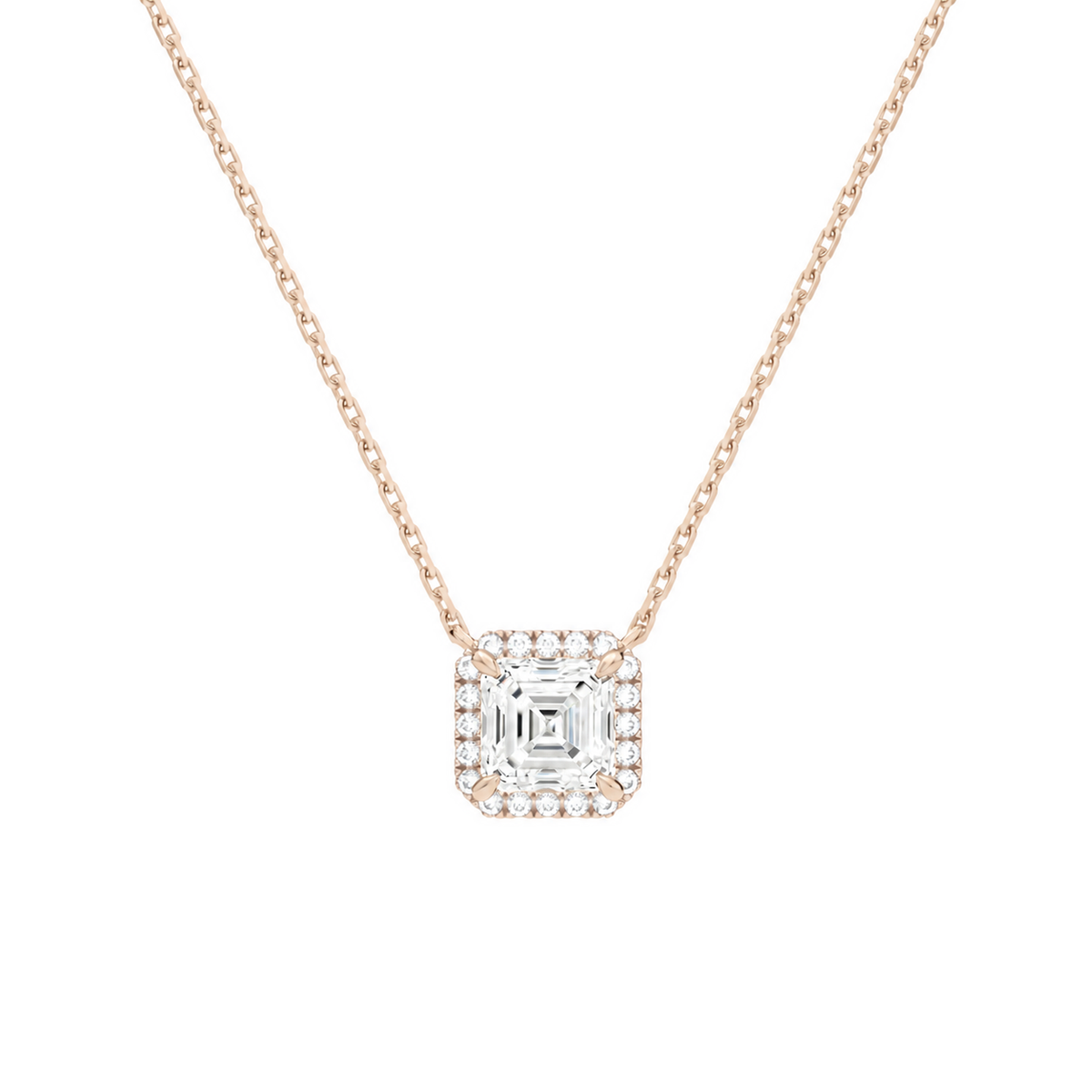 Jessa Asscher Halo Lab-Grown Diamond Necklace in 14K Rose Gold, front view