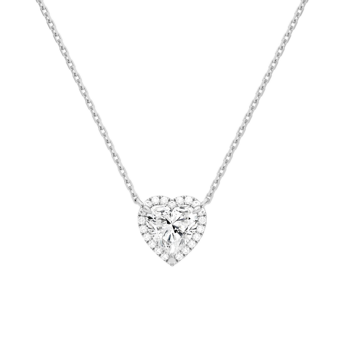 Jessa Heart Halo Lab-Grown Diamond Necklace in 18K White Gold, front view
