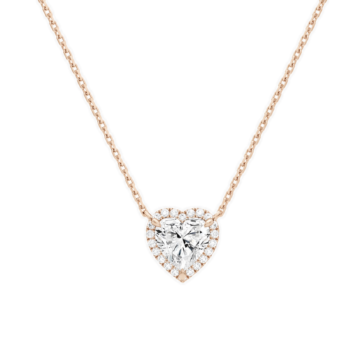Jessa Heart Halo Lab-Grown Diamond Necklace in 14K Rose Gold, front view